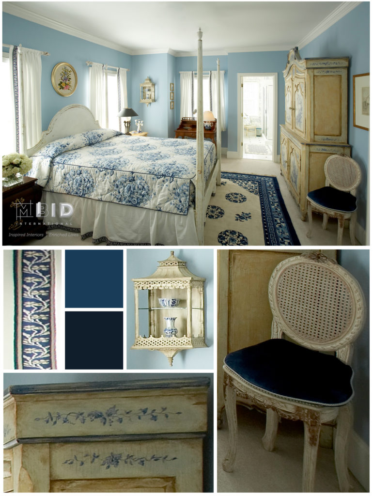 Blue and White Bedroom Interior Design North Carolina Greensboro MBID