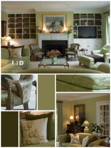 Monochromatic Green Living Room Interior Design Greensboro North Carolina